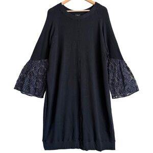 CLU Supersoft Lightweight Minimalist Stretchy Lace Flounce Sleeve Knit Dress 2